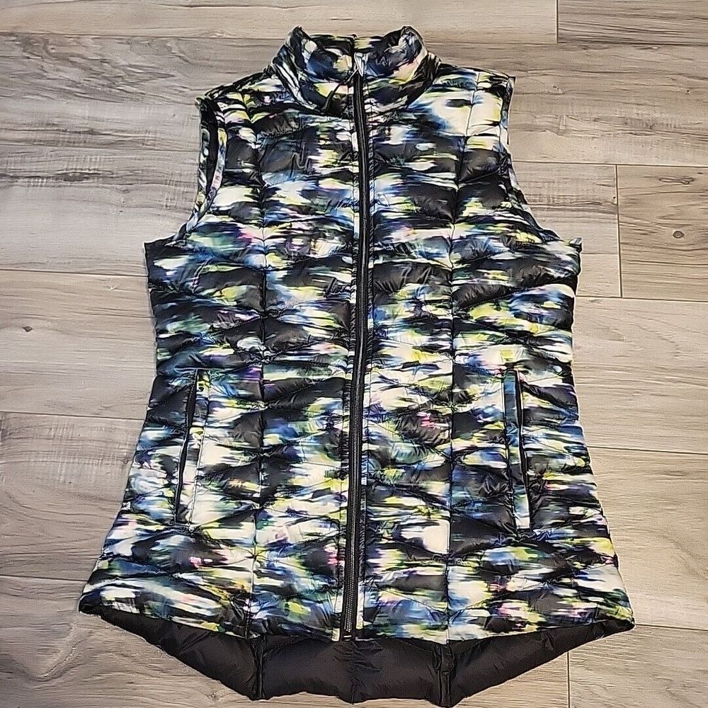 Eddie Bauer Premium‎ Goose Down Blue Floral Puffer Vest Womens Small